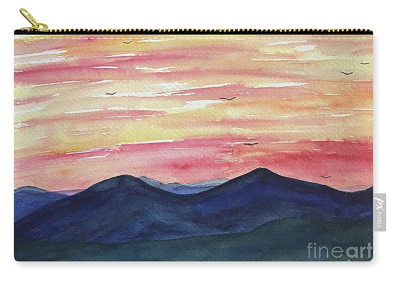 Sunrise Carry-all Pouch featuring the painting Sunrise Mountains by Lisa Neuman