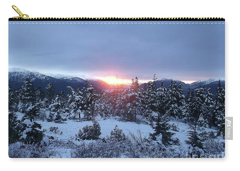 #juneau #alaska #ak #cruise #tours #winter #frozen #clouds #morning #sunrise #vacation #peaceful #cold Zip Pouch featuring the photograph Sunrise on a New Day by Charles Vice