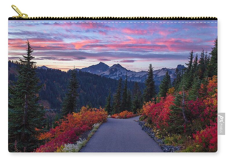 Sunrise On The Trail Zip Pouch featuring the photograph Sunrise on the trail by Lynn Hopwood