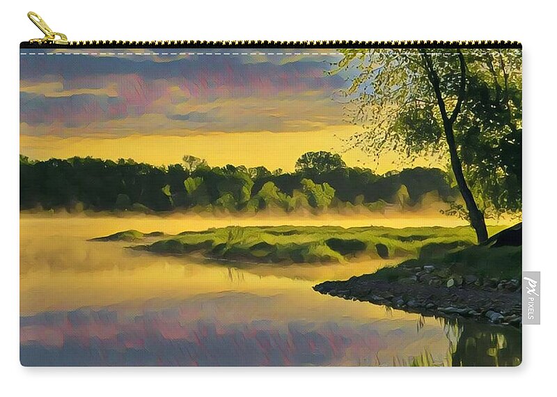 Sun Rise Zip Pouch featuring the painting Sunrise on the Water by Marilyn Smith