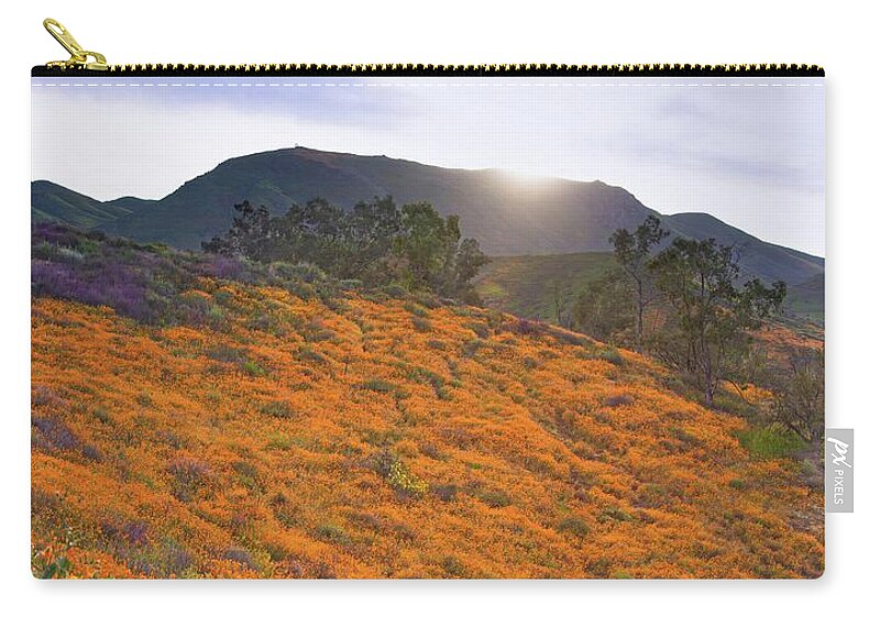 Walker Canyon Poppies Zip Pouch featuring the photograph Sunrise Over Poppy Fields by Rebecca Herranen