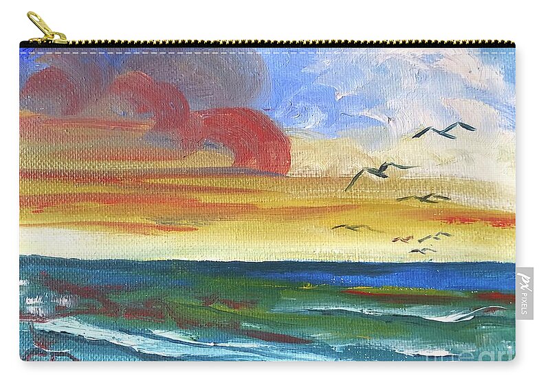 Seascape Zip Pouch featuring the painting Sunrise Sunset by Catherine Ludwig Donleycott