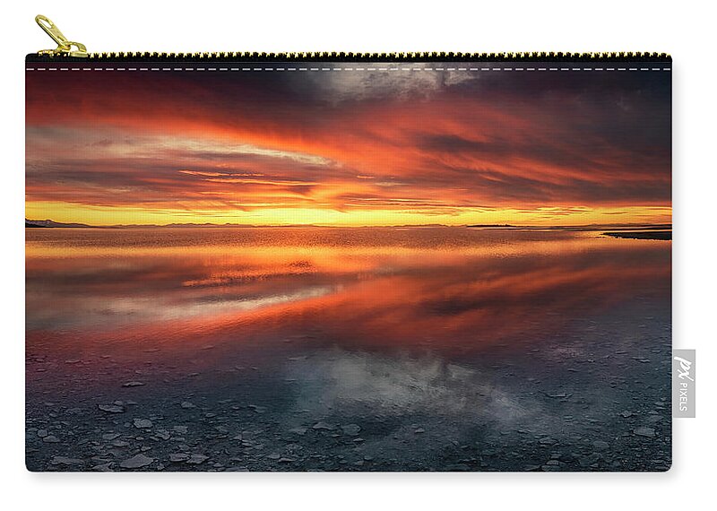 Antelope Island Zip Pouch featuring the photograph Sunrise Reflection Antelope Island by Michael Ash
