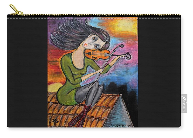 Fidler Zip Pouch featuring the painting Sunrise - Sunset by Yana Golberg