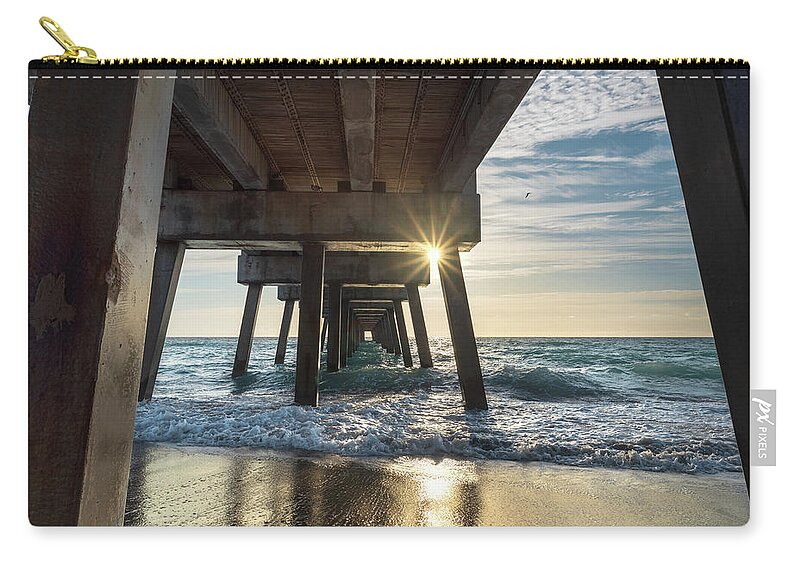 Juno Pier Zip Pouch featuring the photograph Sunrise Under Juno Pier by Laura Fasulo