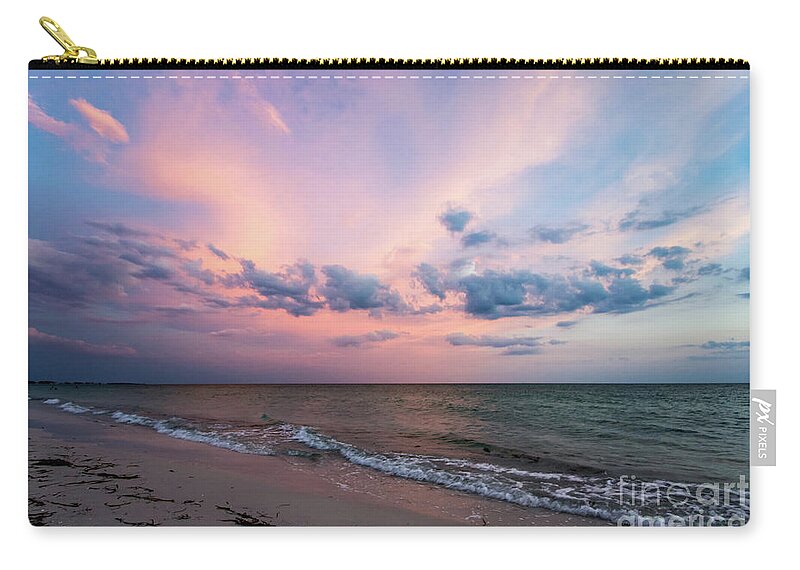 Sun Zip Pouch featuring the photograph Sunset Afterglow on the Beach by Beachtown Views