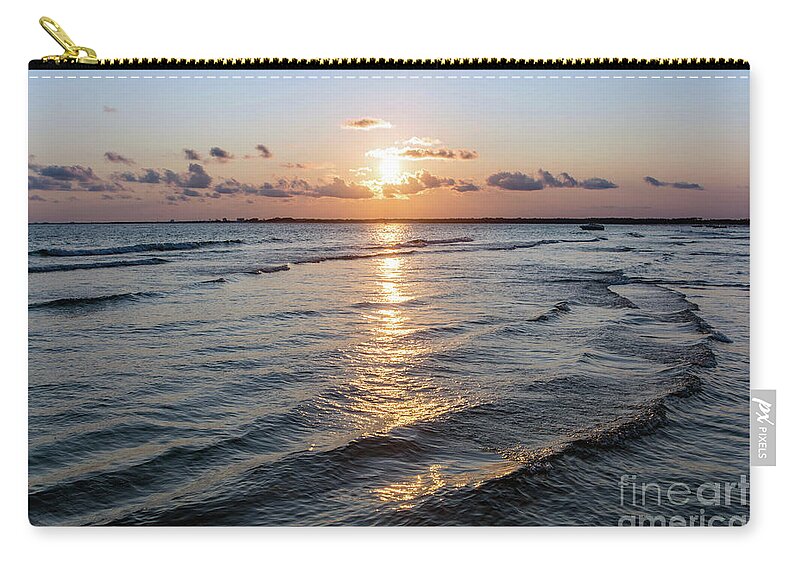 Sun Zip Pouch featuring the photograph Sunset and Waves, Pensacola Pass by Beachtown Views