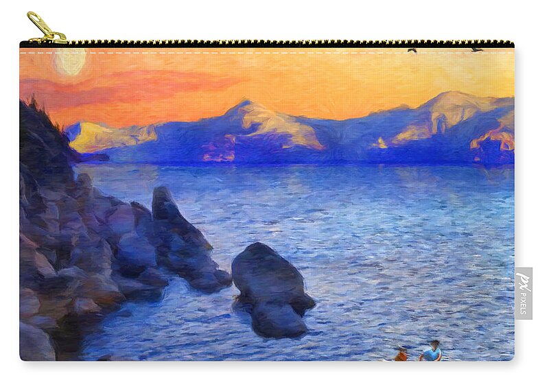 Landscape Zip Pouch featuring the painting Sunset at Lake Tahoe, California by Trask Ferrero