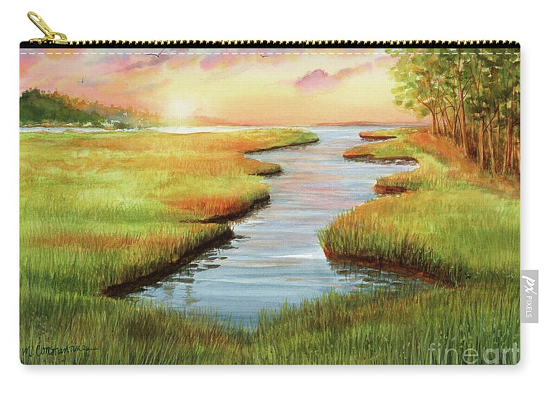 Sunset At Mill Creek Watercolor Carry-all Pouch featuring the painting Sunset at Mill Creek Watercolor by Michelle Constantine