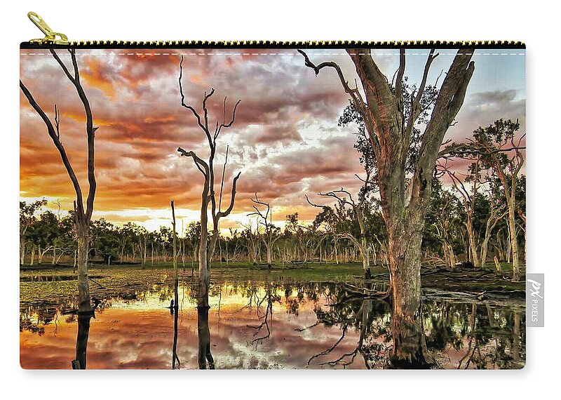 Sunset View Zip Pouch featuring the photograph Sunset at Minnamoolka 3 by Joan Stratton