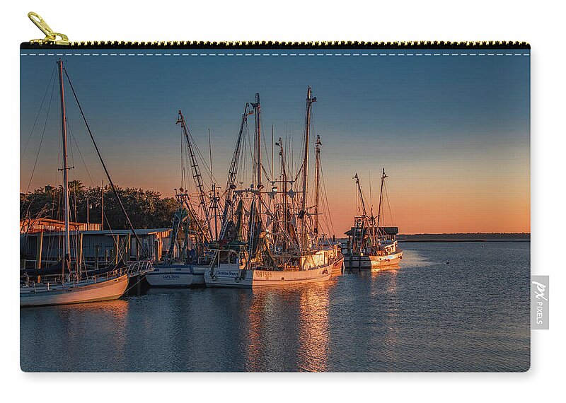 Sunset Carry-all Pouch featuring the photograph Sunset at Shem Creek, Charleston by Marcy Wielfaert