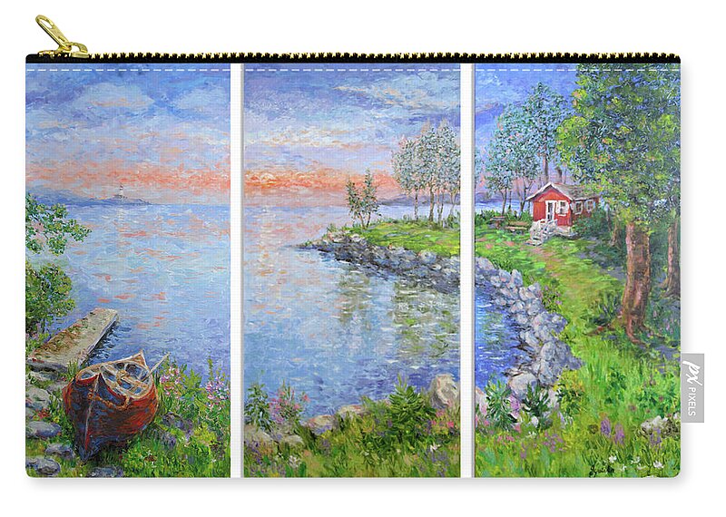 Lake Zip Pouch featuring the painting Sunset at the Lake by Jyotika Shroff