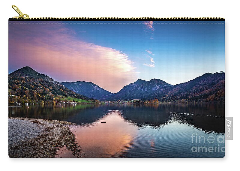 Schliersee Zip Pouch featuring the photograph Sunset at the Schliersee II 16x9 by Hannes Cmarits
