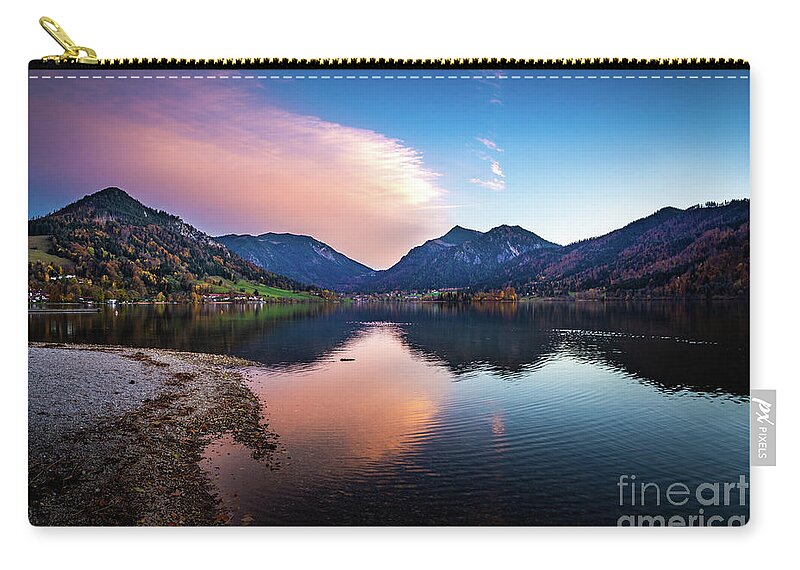 Schliersee Zip Pouch featuring the photograph Sunset at the Schliersee III by Hannes Cmarits