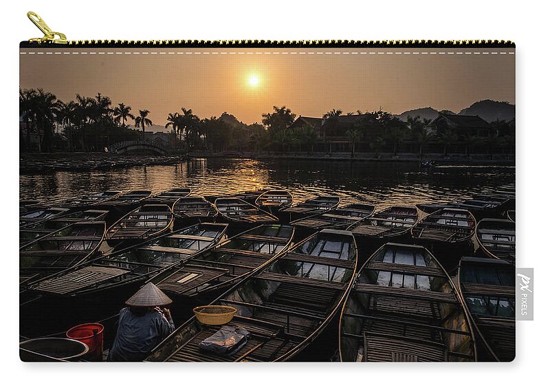 Ba Giot Carry-all Pouch featuring the photograph Sunset at Trang An by Arj Munoz