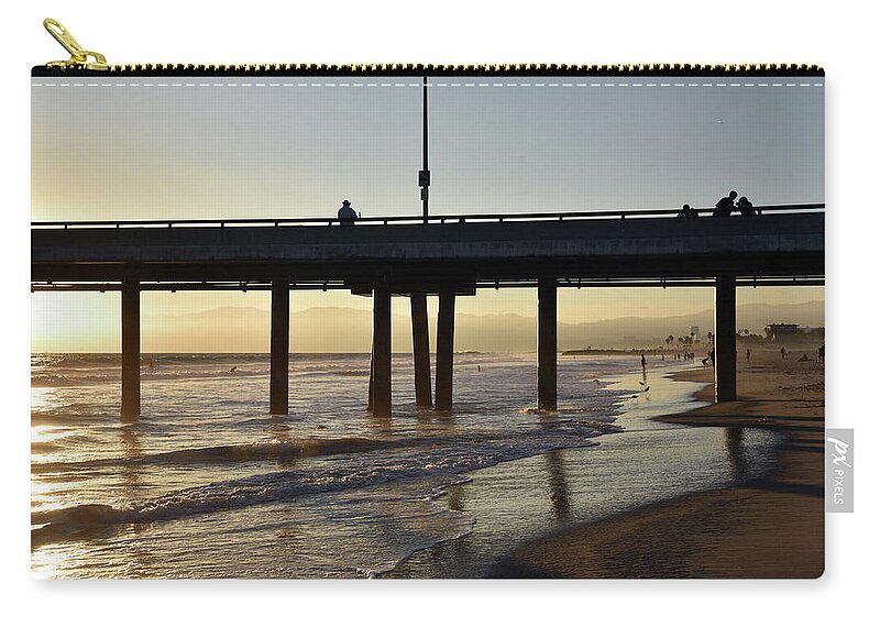 Pier Zip Pouch featuring the photograph Sunset at Venice Pier by Mark Stout