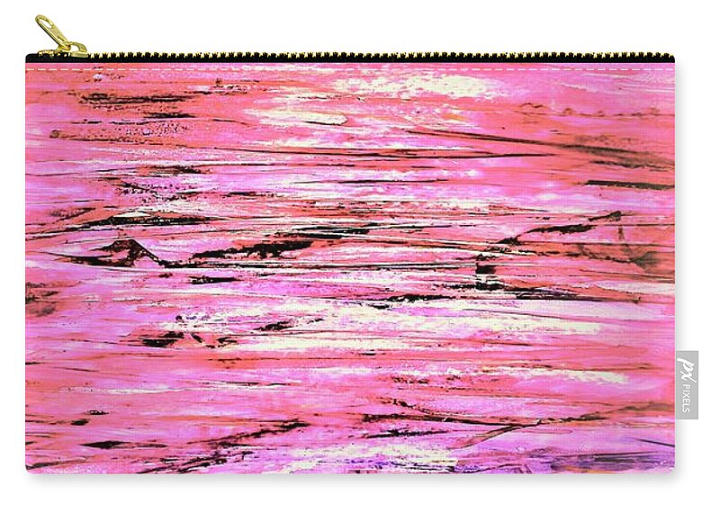 Pink Zip Pouch featuring the painting Sunset Beach Walk- Abstract Pink by Patty Donoghue