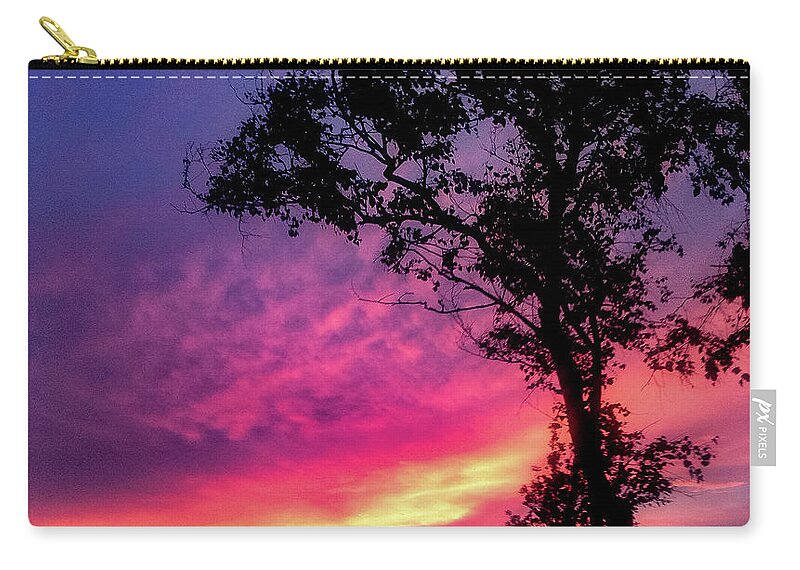 Landscape  Sunset   Carry-all Pouch featuring the photograph Sunset behind a tree by Kelsea Peet