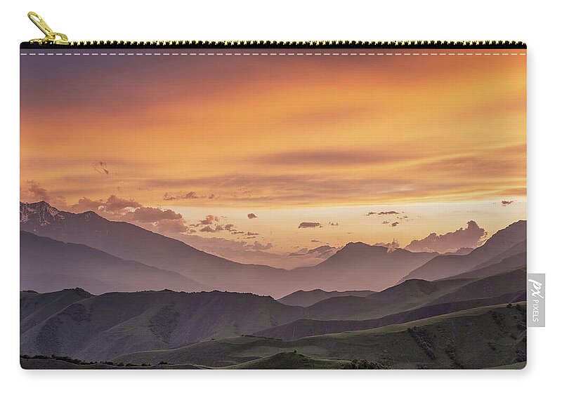 Mountain Zip Pouch featuring the photograph Sunset in smoky mountains, by Mikhail Kokhanchikov