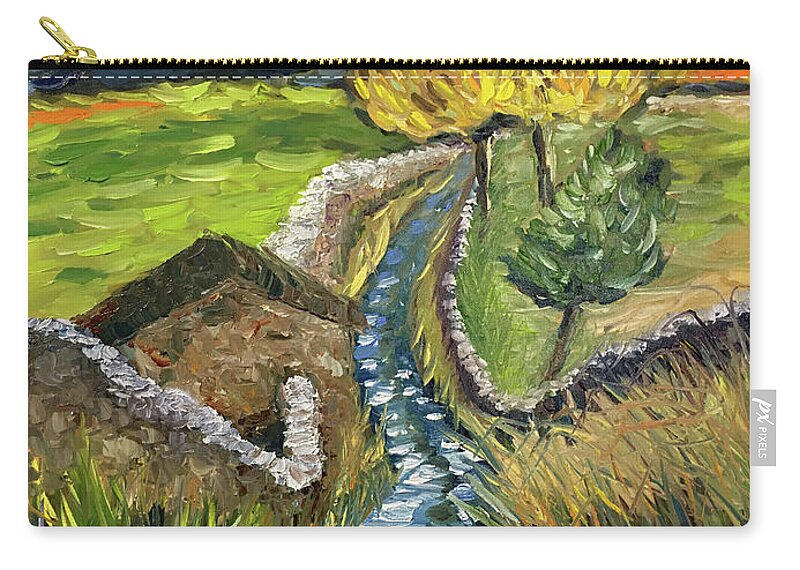 England Zip Pouch featuring the painting Sunset in Yorkshire by Roxy Rich