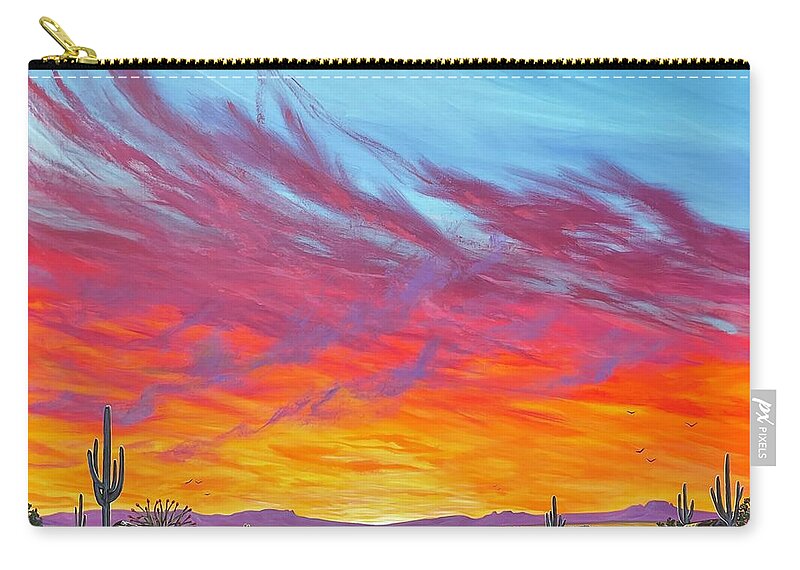 Sunset Lake Zip Pouch featuring the painting Sunset Lake by Lance Headlee