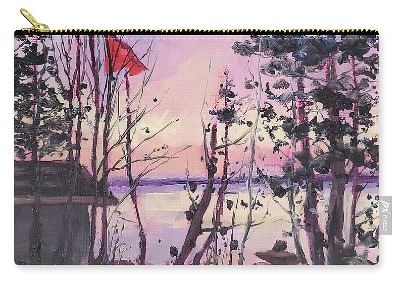 Landscape Carry-all Pouch featuring the painting Sunset Lakeside by Sheila Romard