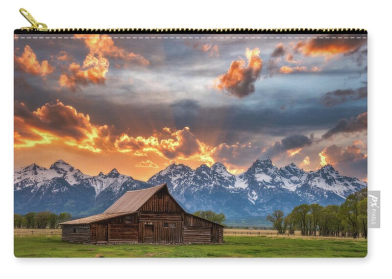 Sunset Zip Pouch featuring the photograph Sunset on Fire - Moulton Barn by Darren White