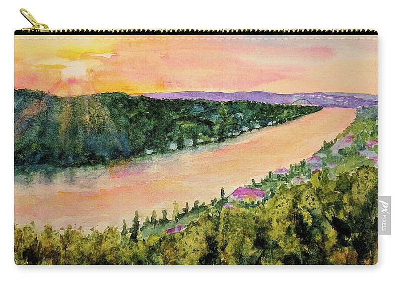 Texas Zip Pouch featuring the painting Sunset on Mount Bonnell by Carlin Blahnik CarlinArtWatercolor