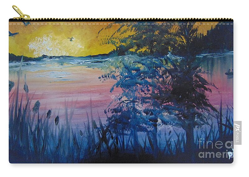 Lake Carry-all Pouch featuring the painting Sunset on the Lake by Saundra Johnson