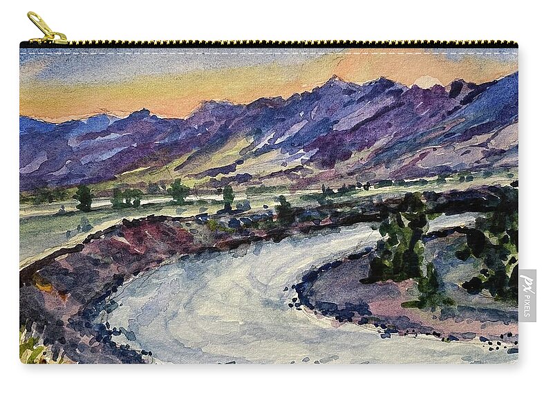 Yellowstone River Carry-all Pouch featuring the painting Sunset on the Yellowstone by Les Herman