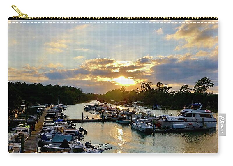 Skull Creek Zip Pouch featuring the photograph Sunset Over The Dock by Dennis Schmidt