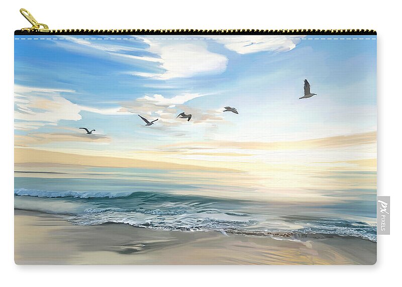 Sunset-over-the-hebrides Zip Pouch featuring the mixed media Sunset over the Hebrides by Ann Leech