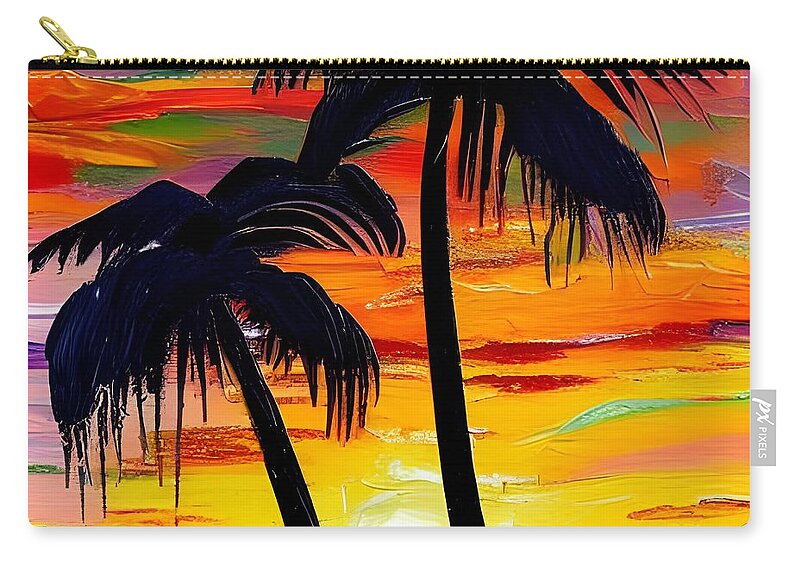 Sunset Carry-all Pouch featuring the digital art Sunset Palms by Katrina Gunn