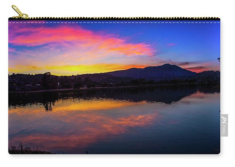 Sunset Zip Pouch featuring the photograph Sunset Panorama of Mt. Tam and Richardson Bay by Brian Tada