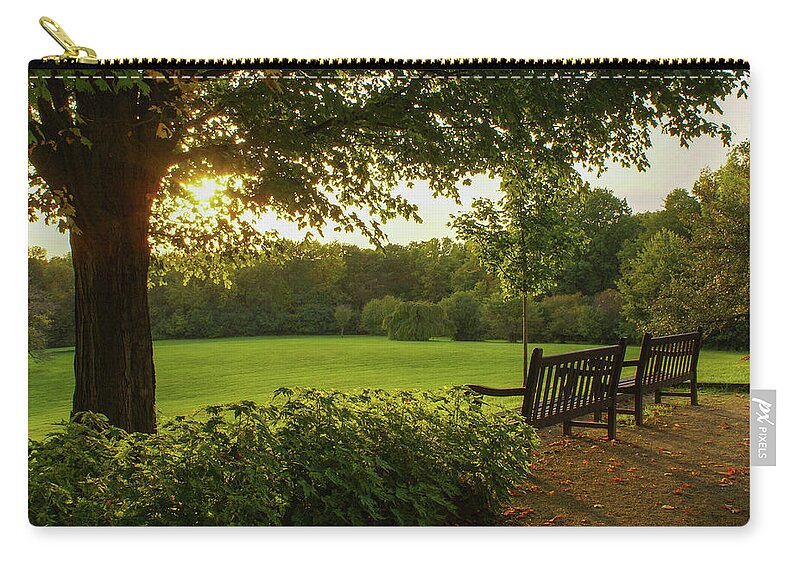 Boerner Botanical Gardens Zip Pouch featuring the photograph Sunset Seating by Deb Beausoleil