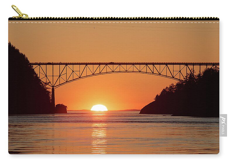 Sunset Deception Pass Zip Pouch featuring the photograph Sunset Under the Bridge by Michael Rauwolf