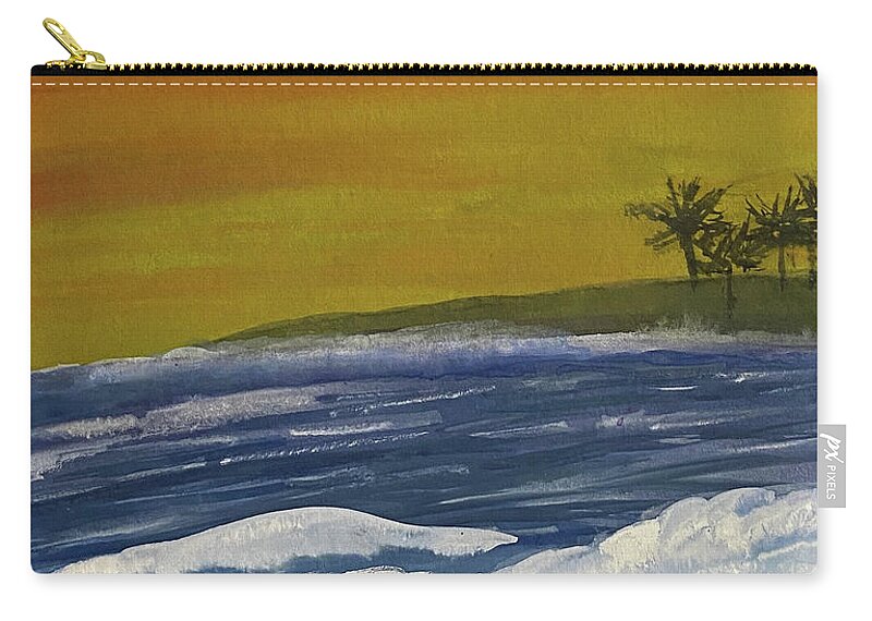 Sunset Zip Pouch featuring the mixed media Sunset Waves by Lisa Neuman