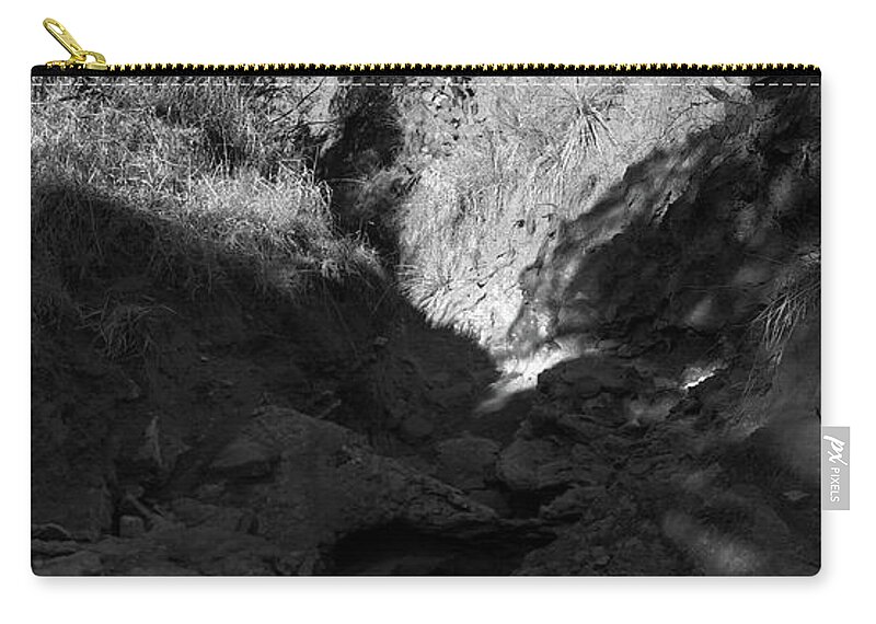 Richard E. Porter Photography Zip Pouch featuring the photograph Sunshine and Shade-Dry Creek Bed - Caprock Canyons State Park, Texas by Richard Porter