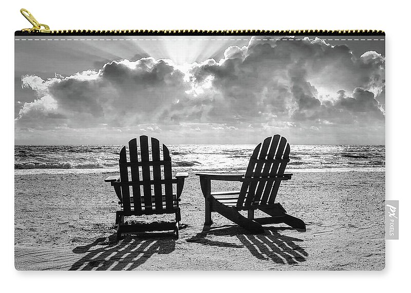 Black Zip Pouch featuring the photograph Sunshine and Shadows in the Sand Black and White by Debra and Dave Vanderlaan