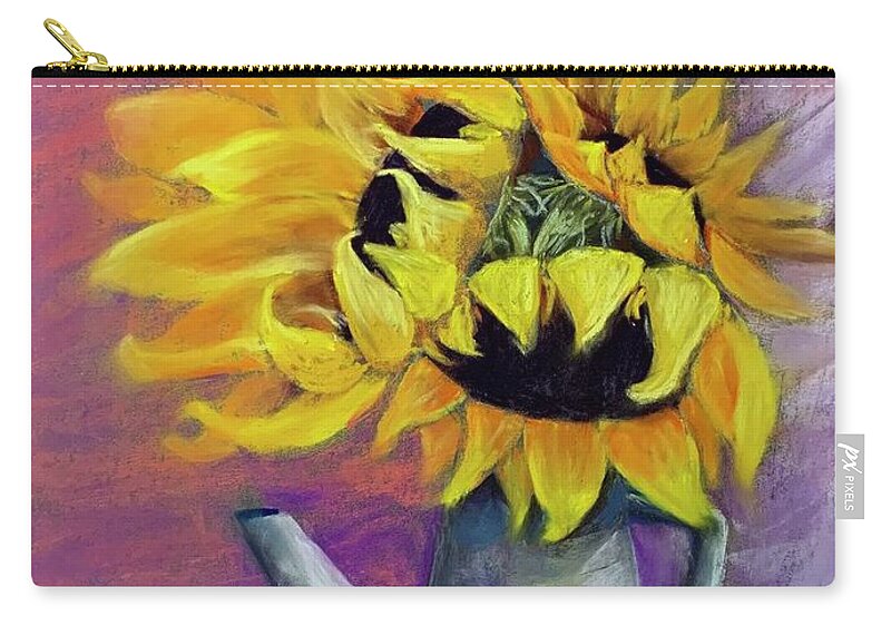 Sunflowers Zip Pouch featuring the painting Sunshine in an Oil Can by Jan Chesler