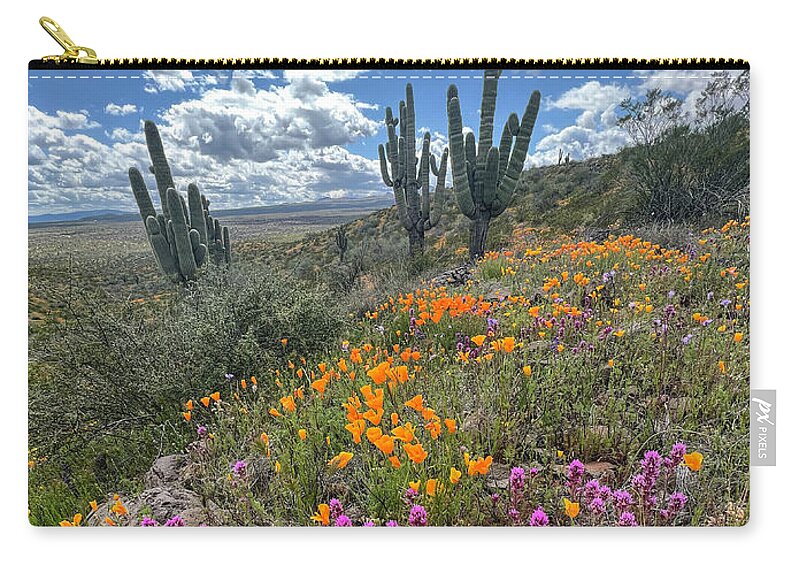 Wildflowers Zip Pouch featuring the photograph Super Bloom 2023 Peridot Mesa AZ by Joanne West