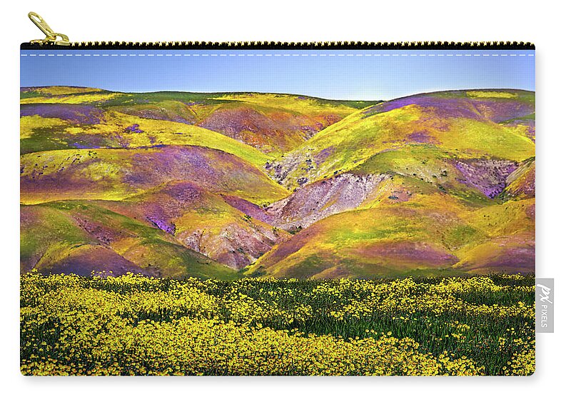 Wildflowers Zip Pouch featuring the photograph Superbloom Hills Above Carrizo Plain, California by Brian Tada