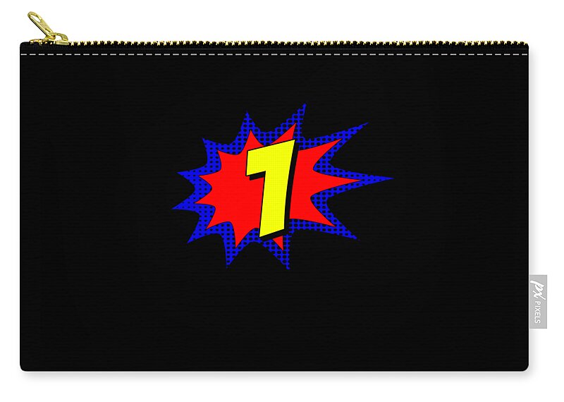 Funny Zip Pouch featuring the digital art Superhero 1 Years Old Birthday by Flippin Sweet Gear