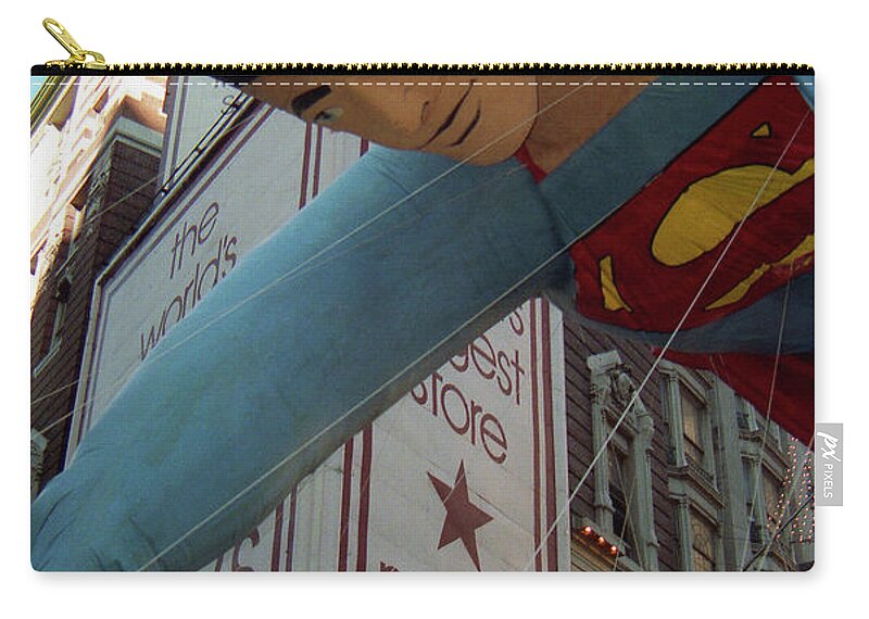 Thanksgiving Zip Pouch featuring the photograph Superman Balloon up-close by Steven Spak