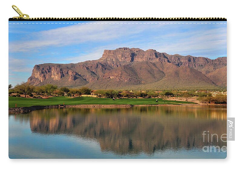 Superstition Mountain Zip Pouch featuring the photograph Superstition Mountain Golf Club 18th Hole Reflections by Joanne West