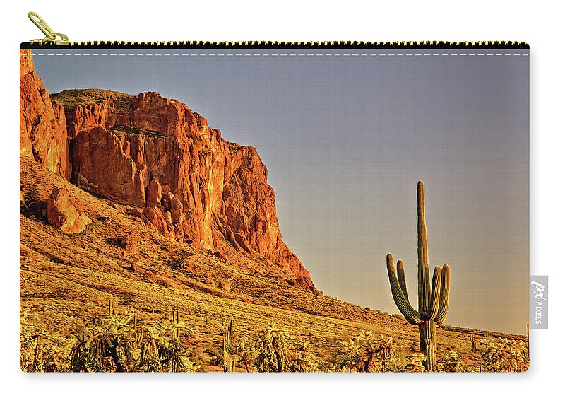 Sunset Zip Pouch featuring the photograph Superstition Sunset by Bob Falcone