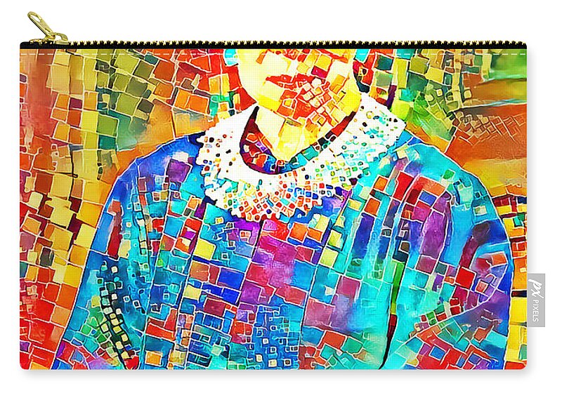 Wingsdomain Zip Pouch featuring the photograph Supreme Court Justice Ruth Ginsburg Notorious RBG in Vibrant Contemporary Mosaic 20201011 v3 by Wingsdomain Art and Photography