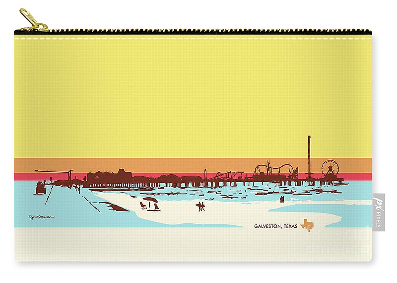Jan M Stephenson Designs Carry-all Pouch featuring the digital art Surf Days - Galveston Island, Texas by Jan M Stephenson
