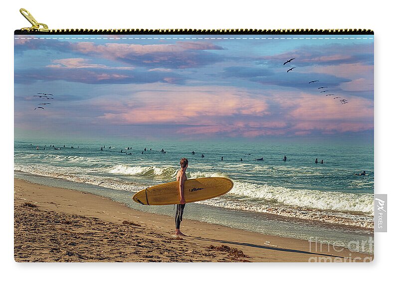 Socal Beaches Zip Pouch featuring the photograph Surfers Sunset Delight by David Zanzinger