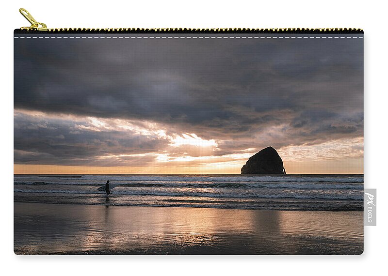 Sunset Zip Pouch featuring the photograph Surfing Solitude by Steven Clark